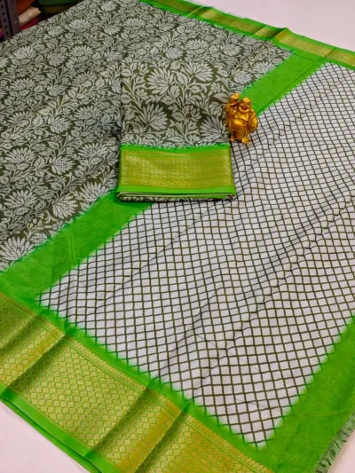Hand-Block Printed Kalamkari Cotton-Silk Saree